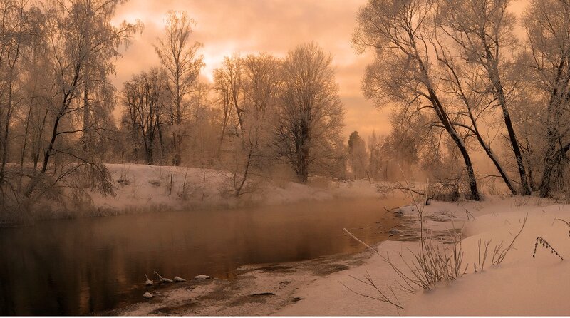 Frozen River in Winter — Brown