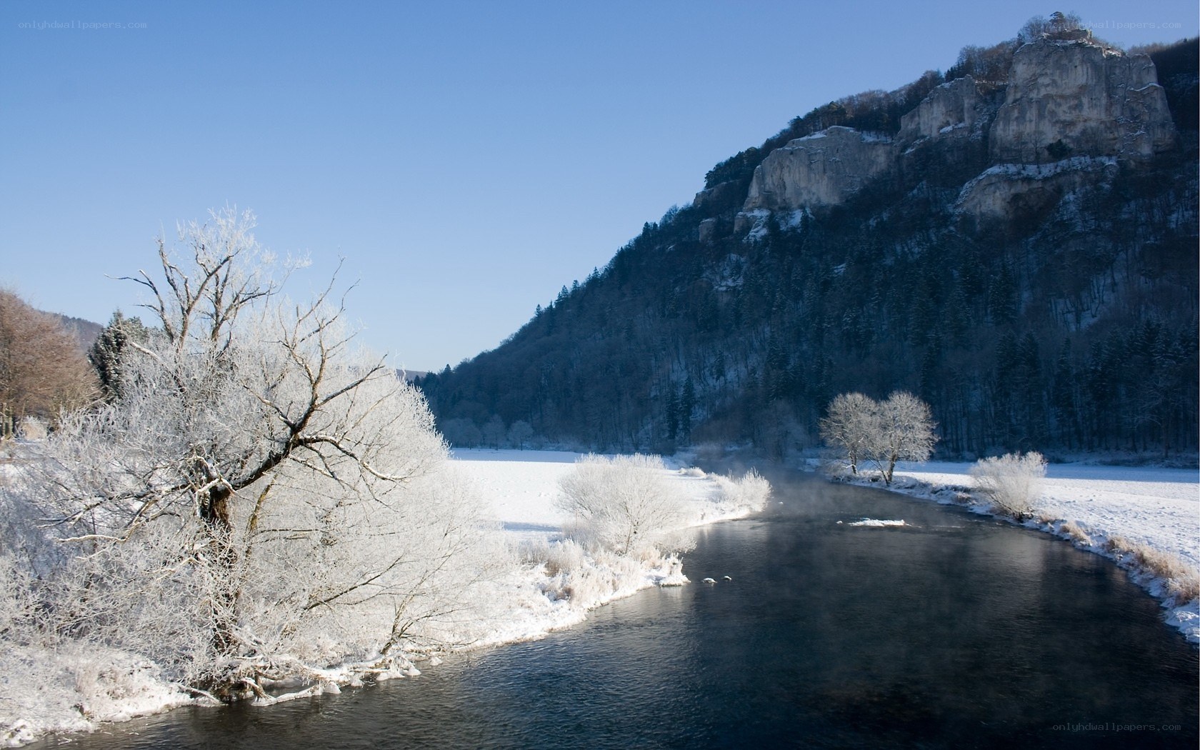 frozen river in winter landscape