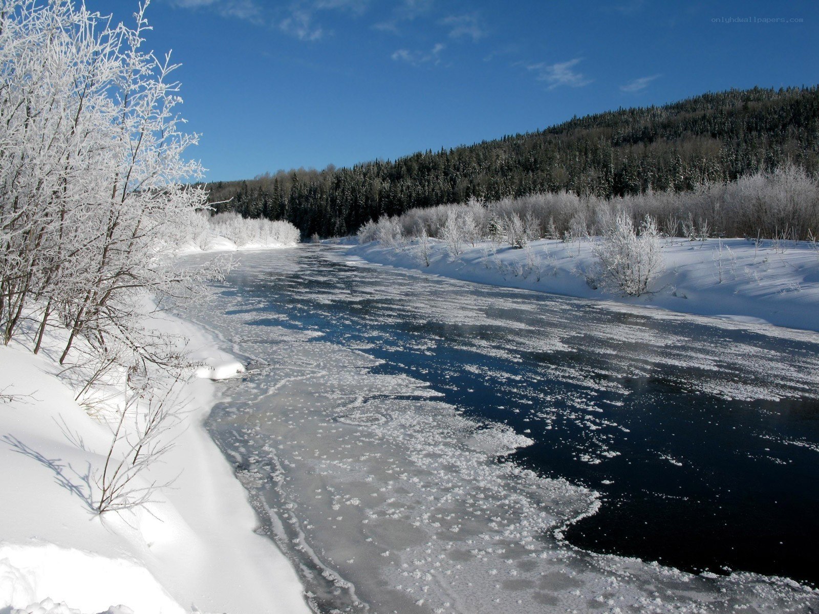 frozen river in winter landscape