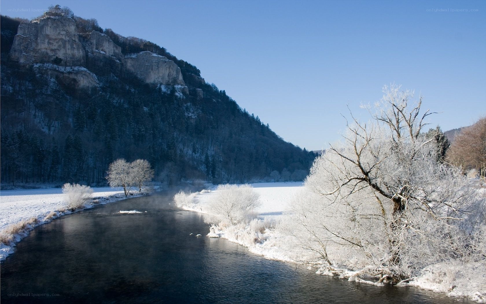 frozen river in winter landscape