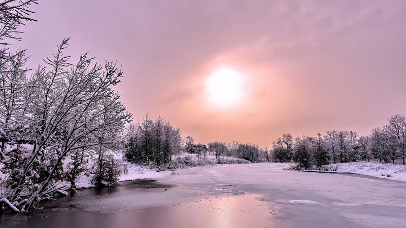 Frozen River in Winter — Pink