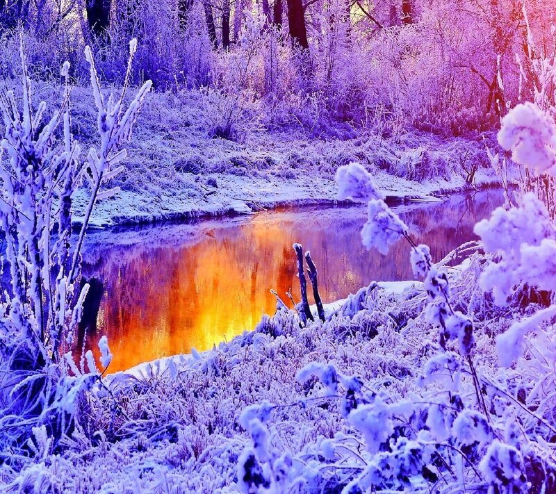 Frozen River in Winter — Purple, Serene