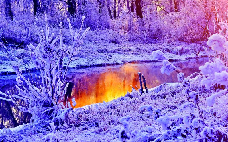 Frozen River in Winter — Purple