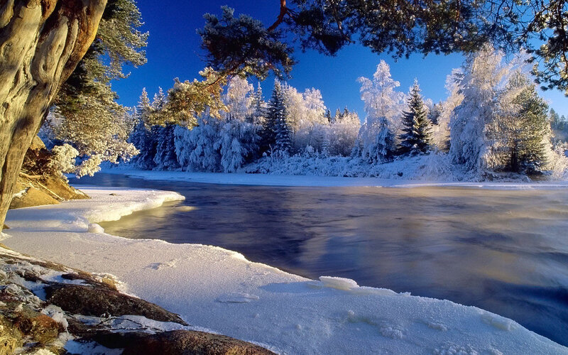 Frozen River in Winter — Serene, Photograph
