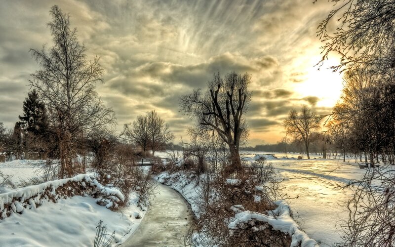 Frozen River in Winter — White, Dramatic, Photograph, Snow