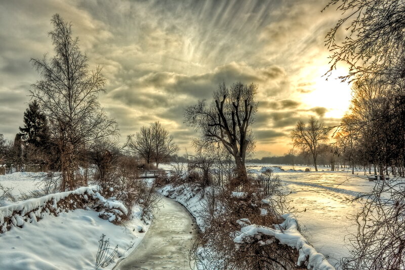 Frozen River in Winter — White, Dramatic