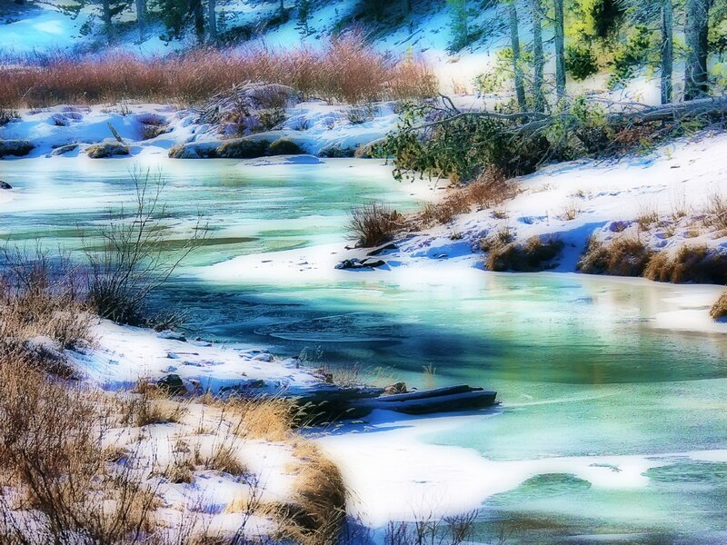 Frozen River in Winter — White, Serene, Photograph, Snow