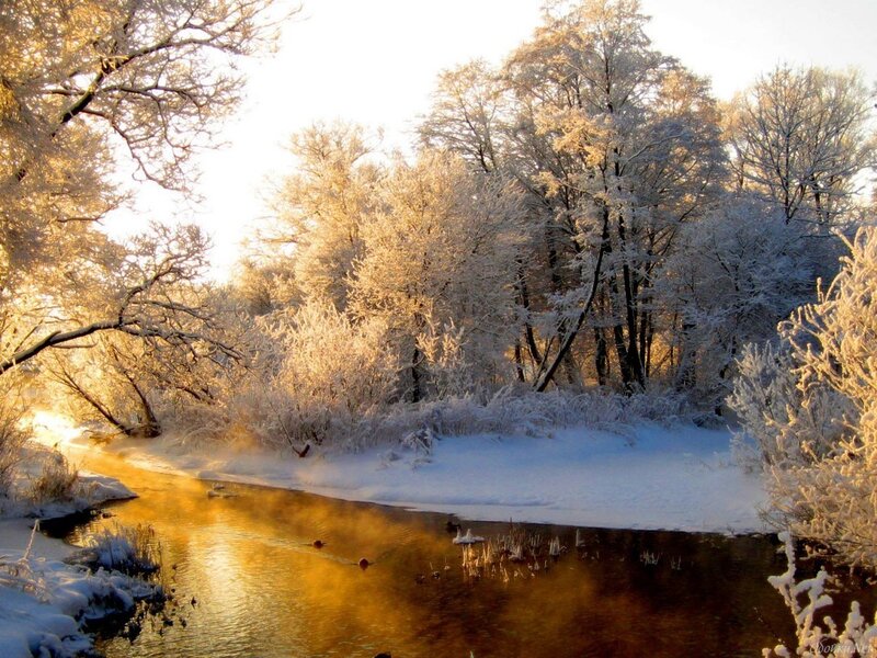 Frozen River in Winter — White, Serene, Photograph