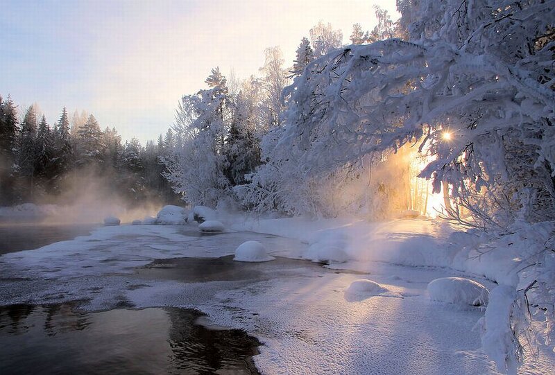 Frozen River in Winter — White, Serene