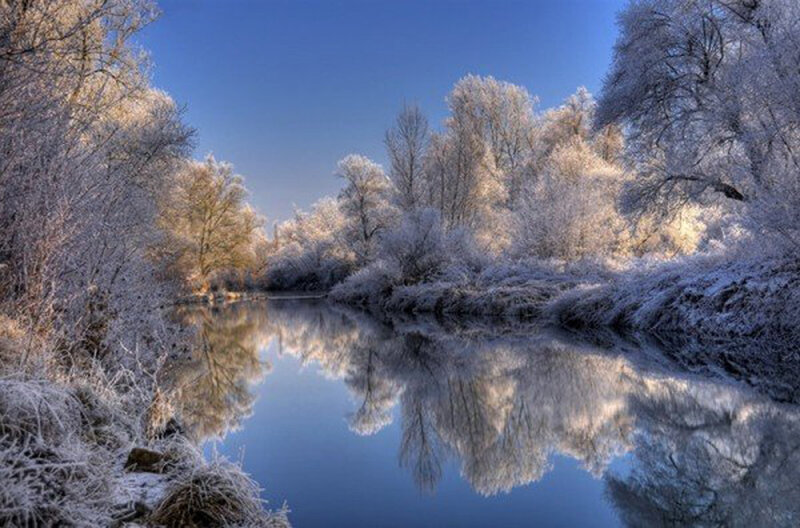 Frozen River Landscape — Blue, Winter