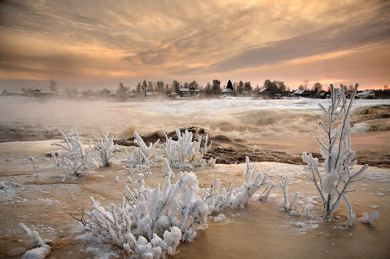 Frozen River Landscape — Brown