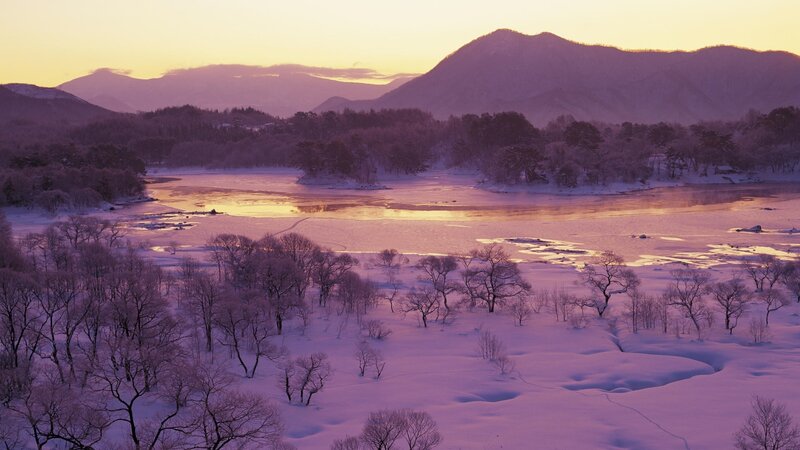 Frozen River Landscape — Purple
