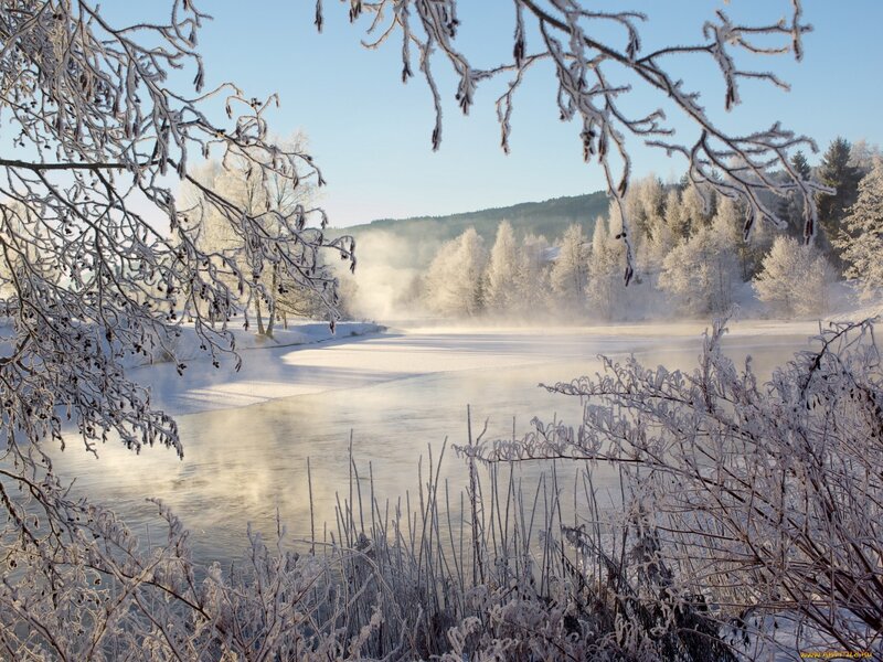 Frozen River Landscape — White, Serene, Winter, Photograph