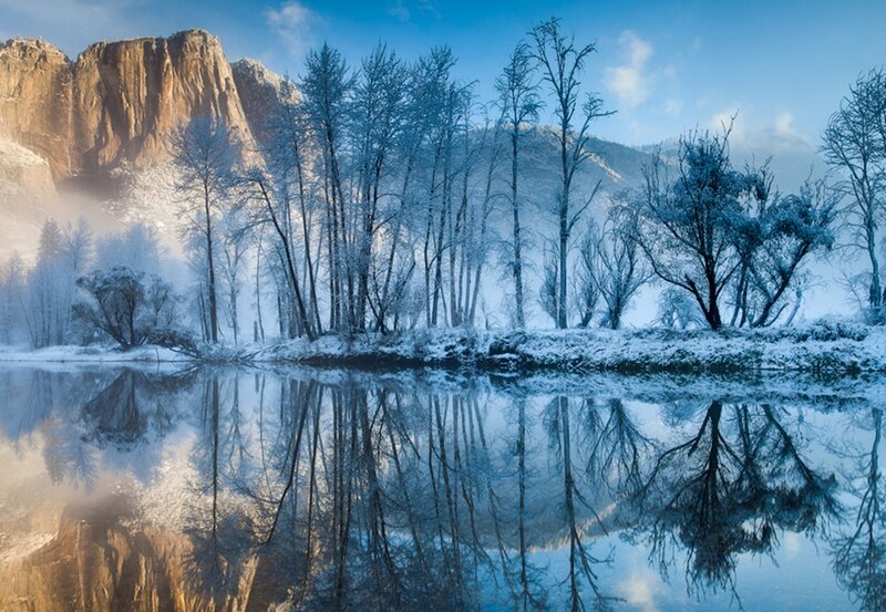Frozen River Reflection — Blue