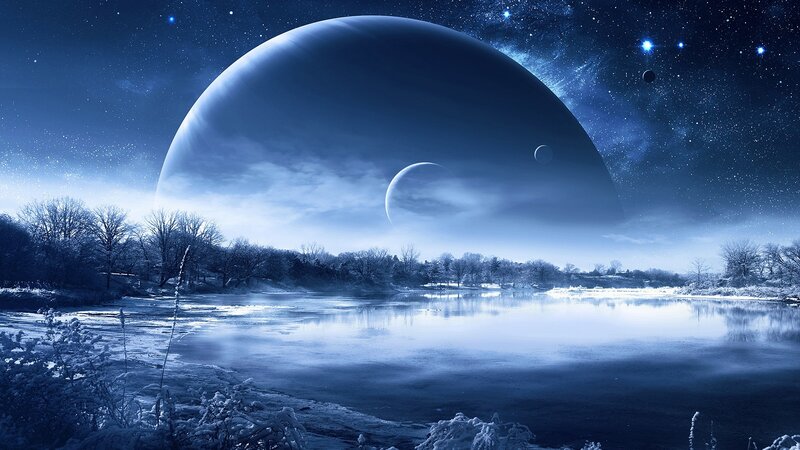 Frozen River under Alien Sky