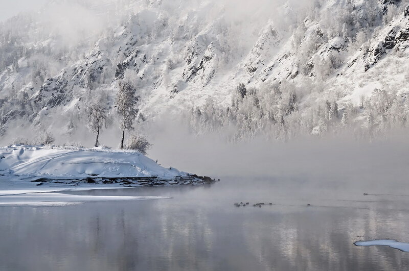 Frozen River with Birds