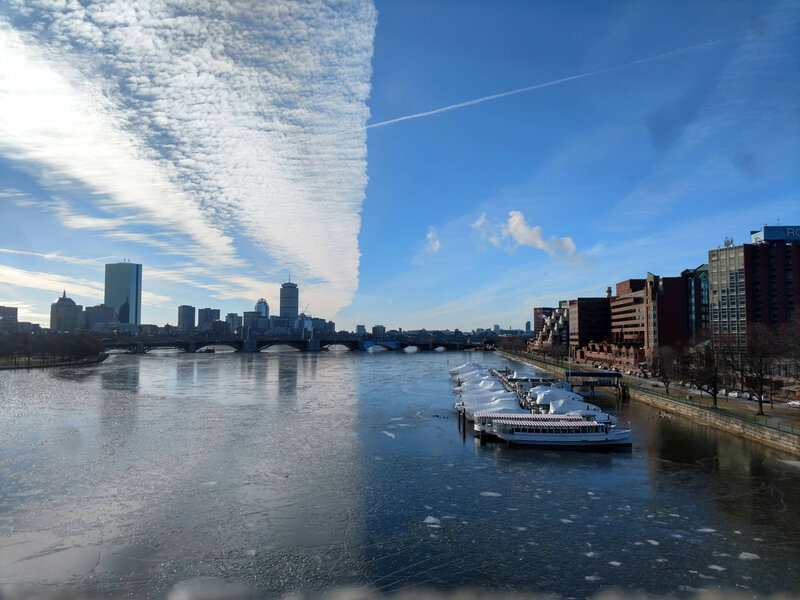 Frozen River with Boats