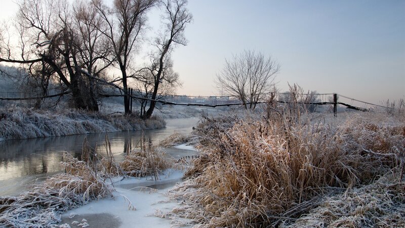 Frozen River with Bridge — White, Cold