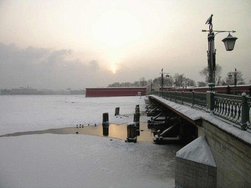 Frozen River with Bridge — White, Cold, Winter, Photograph, Snow