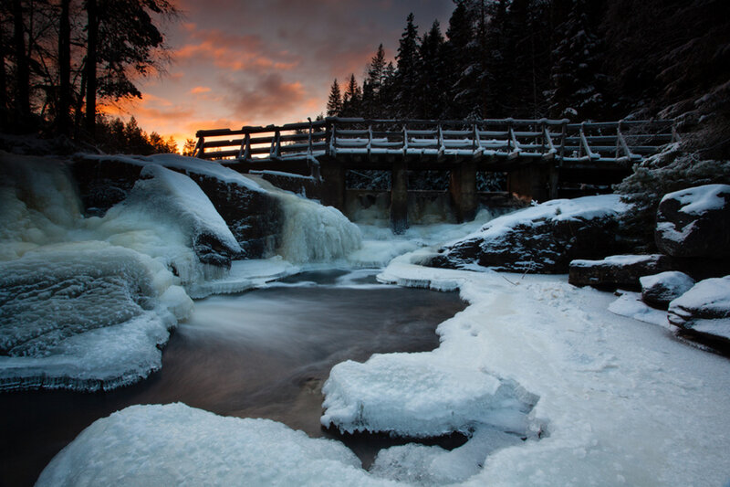Frozen River with Bridge — White