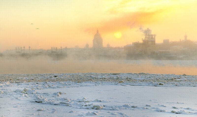 Frozen River with City
