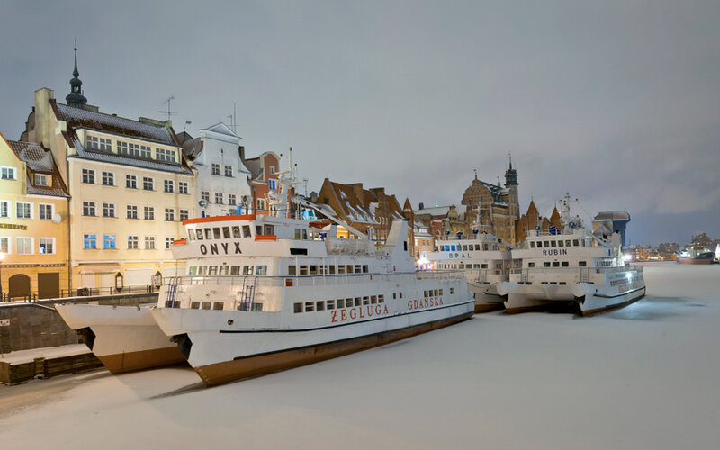 Frozen River with Ferries