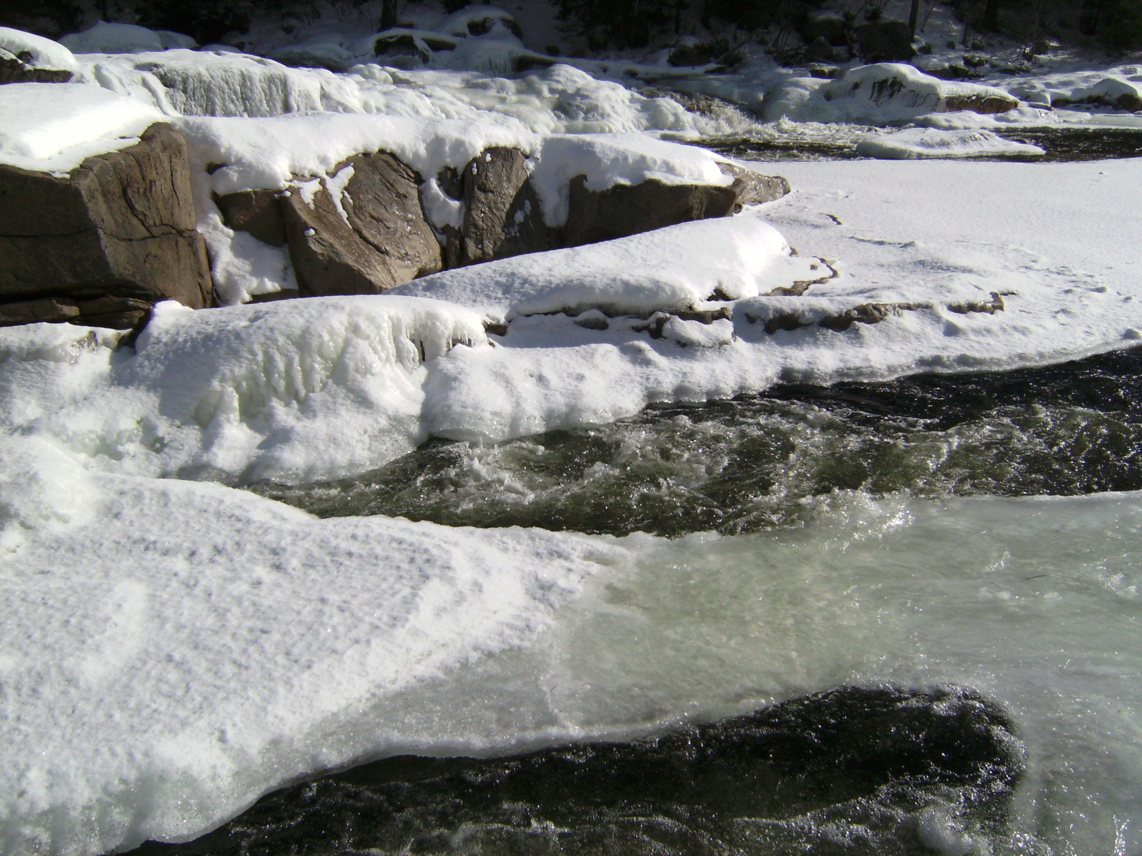 Frozen river with ice and snow