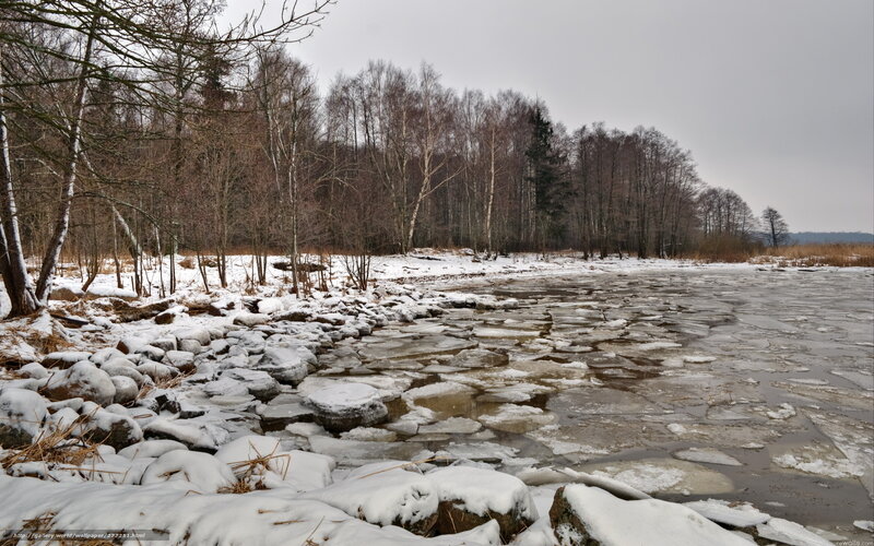 Frozen River with Ice Floes — White