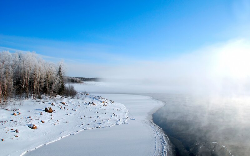 Frozen River with Mist — Blue