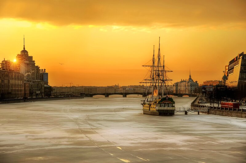 Frozen River with Ship — Orange