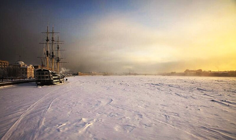 Frozen River with Ship