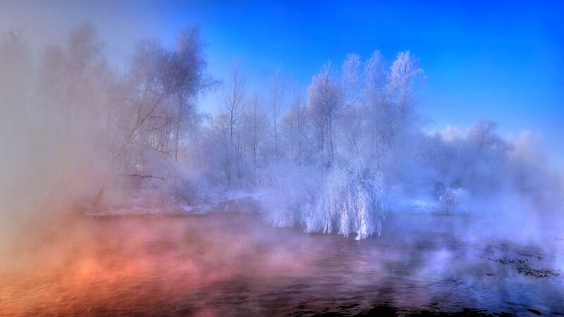 Frozen River with Steam — Blue