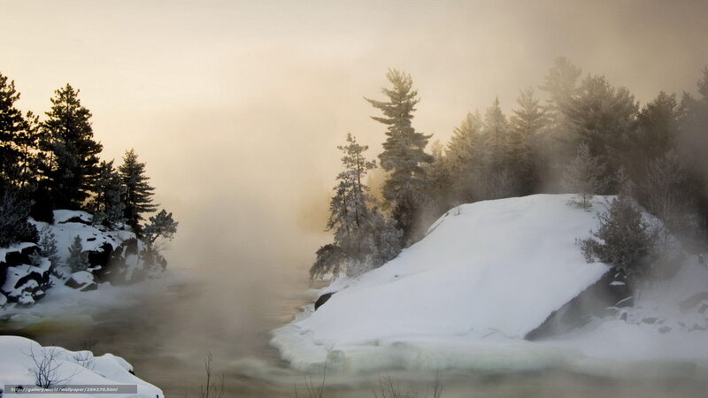 Frozen River with Steam — White, Cold, Winter, Photograph, Snow