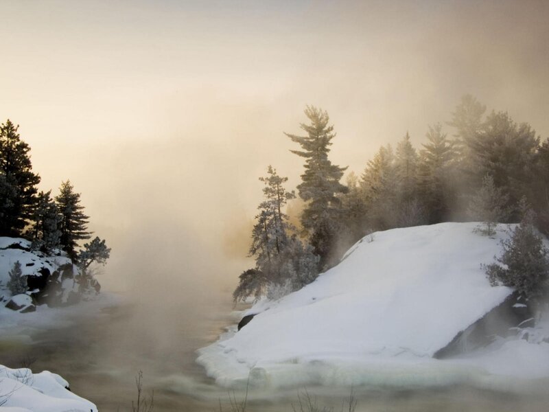 Frozen River with Steam — White