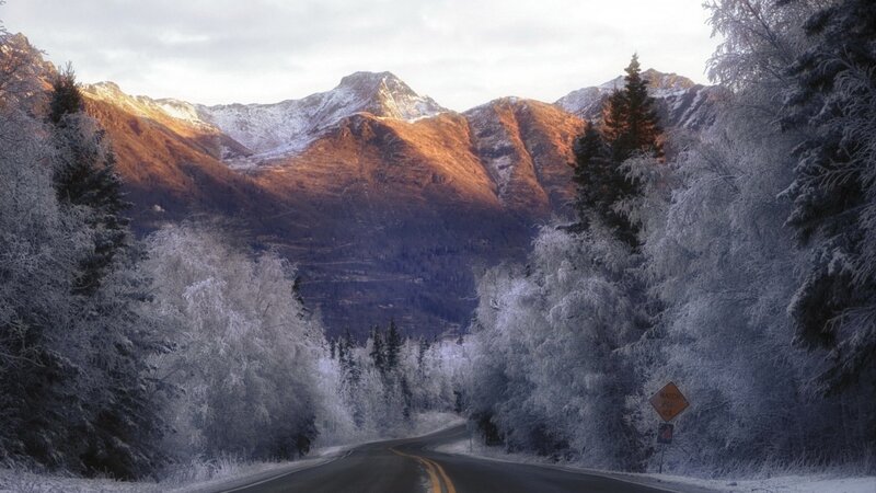 Frozen Road in Mountains