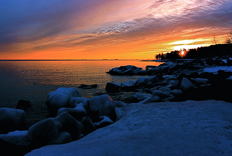 Frozen Rocks at Sunset — Orange
