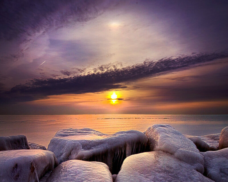 Frozen Rocks at Sunset — Purple