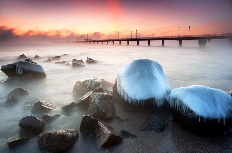 Frozen Rocks on Beach — Pink
