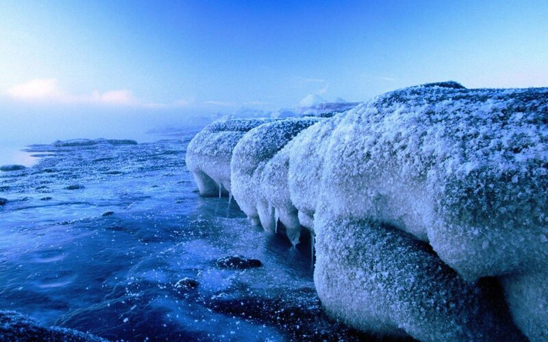 Frozen Rocks on Shore — Blue