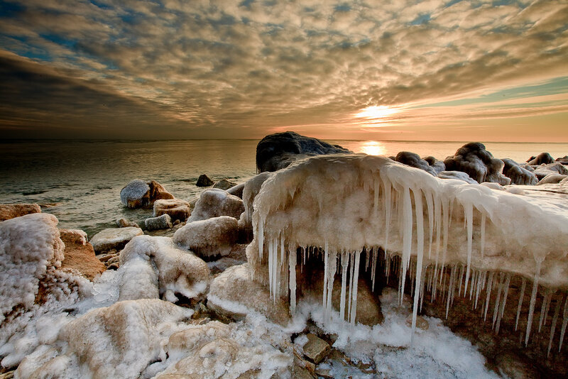 Frozen Rocks with Icicles