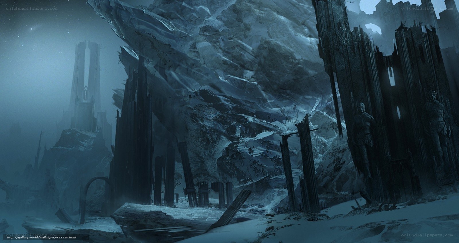 frozen ruins under starlight