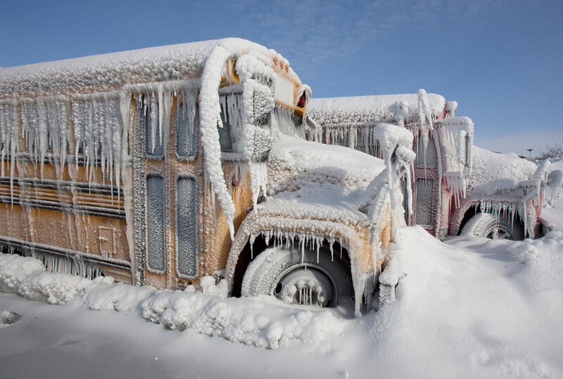 Frozen School Buses