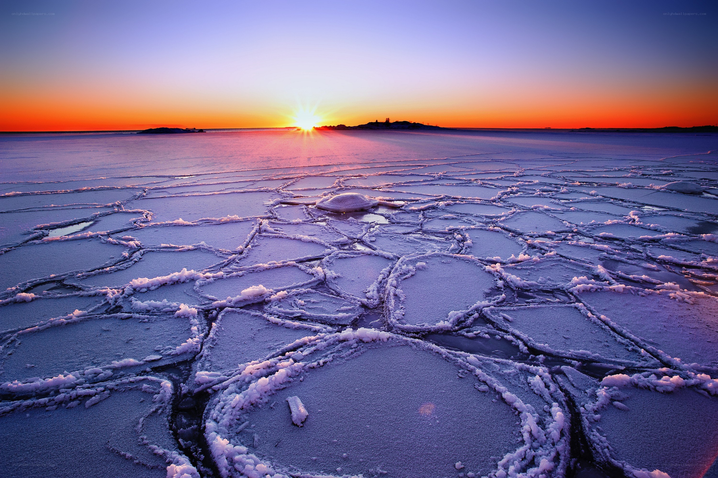 Frozen sea at sunset