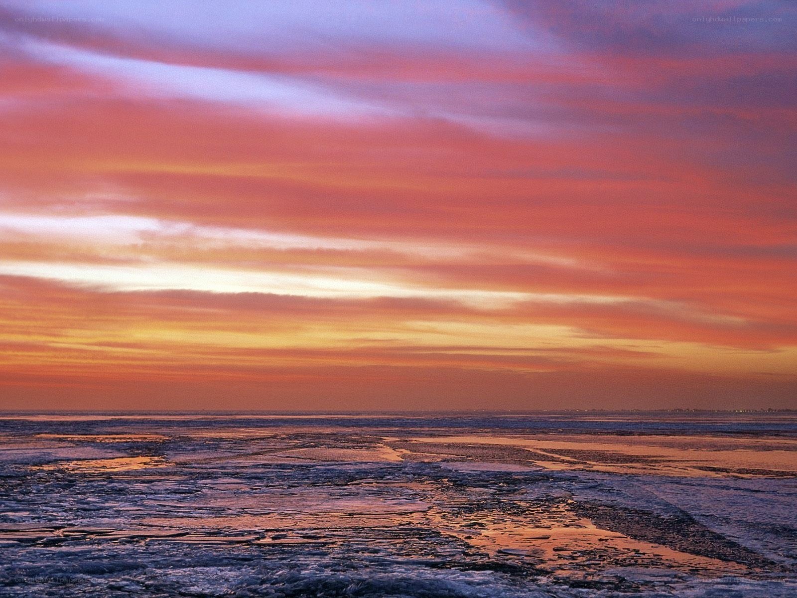 Frozen sea at sunset