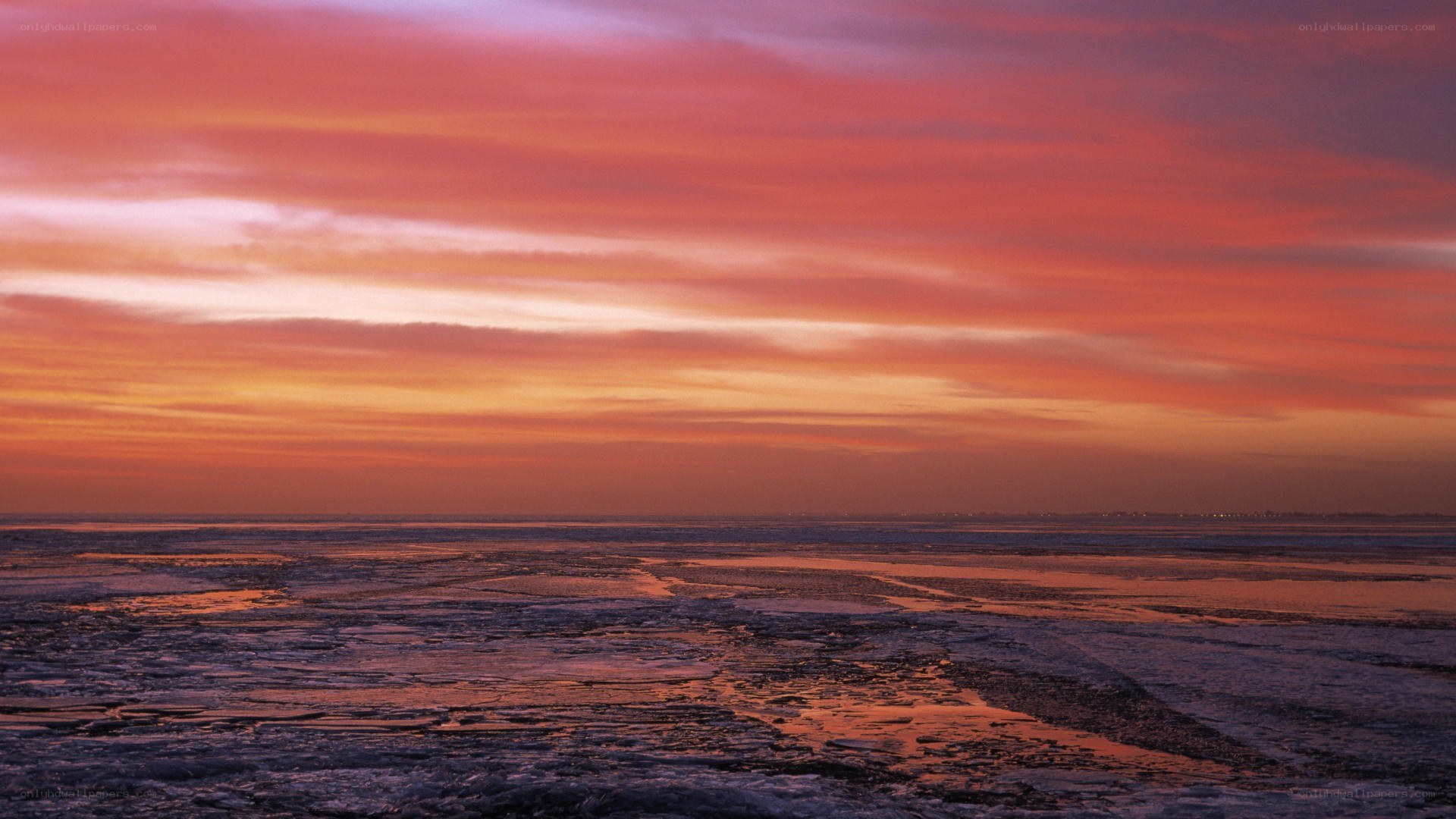 Frozen sea at sunset