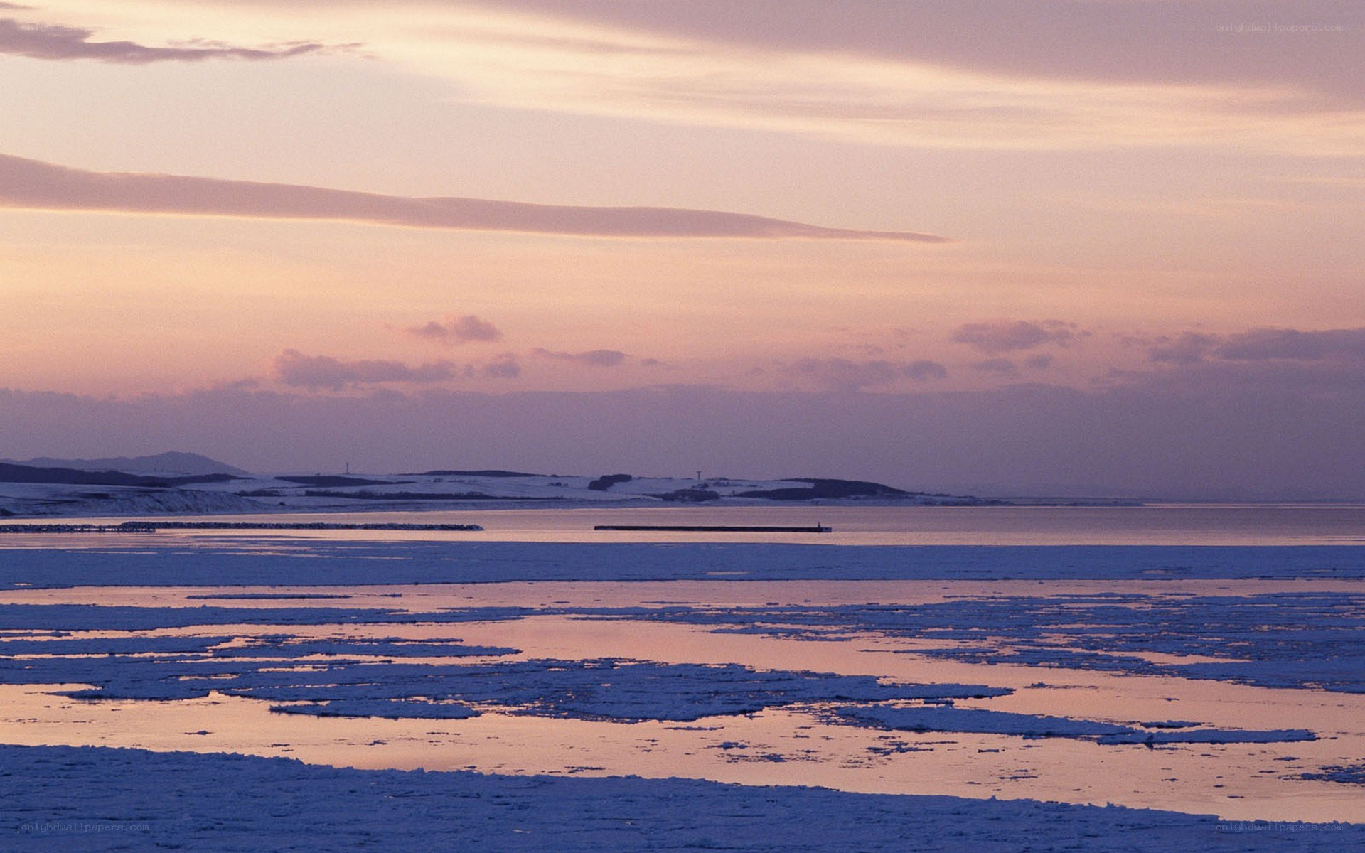 Frozen sea at sunset