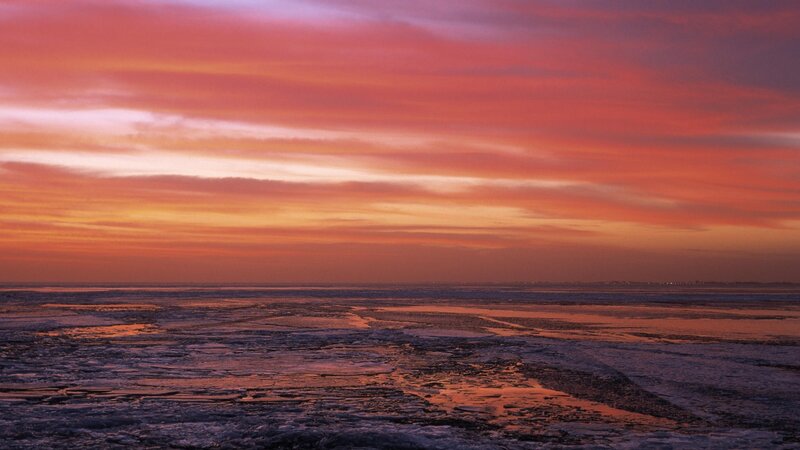 Frozen Sea at Sunset — Orange