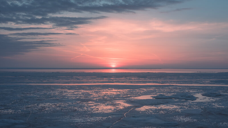 Frozen Sea at Sunset — Pink