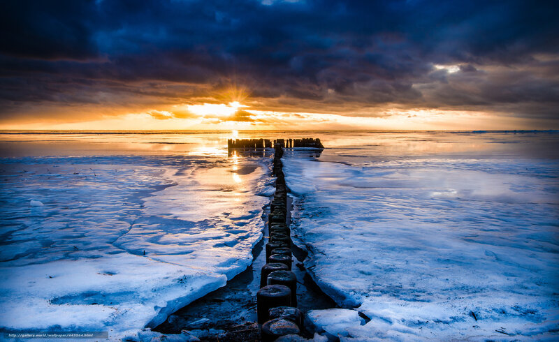 Frozen Sea with Wooden Pier — Blue, Dramatic