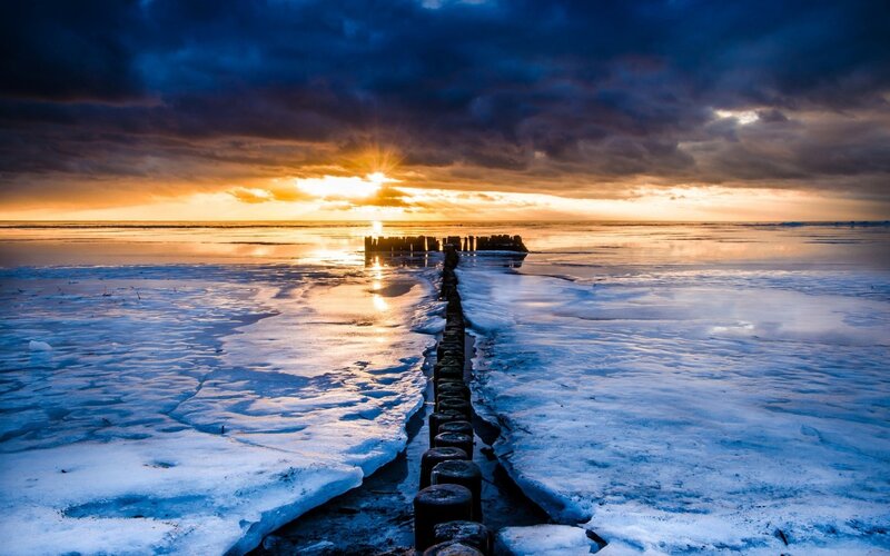 Frozen Sea with Wooden Pier